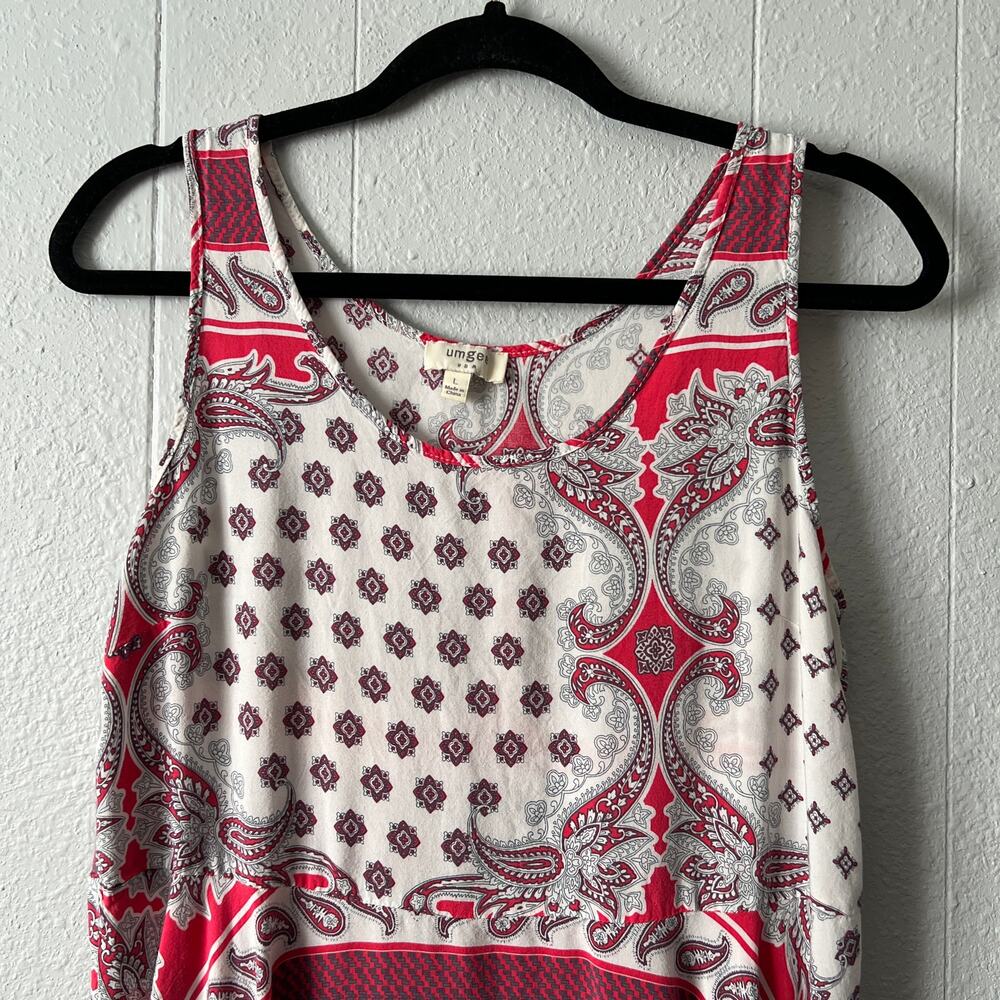 Umgee Womens Tank Dress Large Handkerchief Hem Paisley Floral Cottagecore Boho - Picture 3 of 14